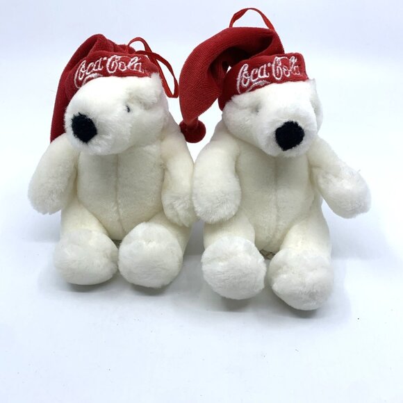 Coca-Cola Other - 2 Plush Coca-Cola Boyds Bears Mini Polar Bears w/Red Embroidered Christmas Hats